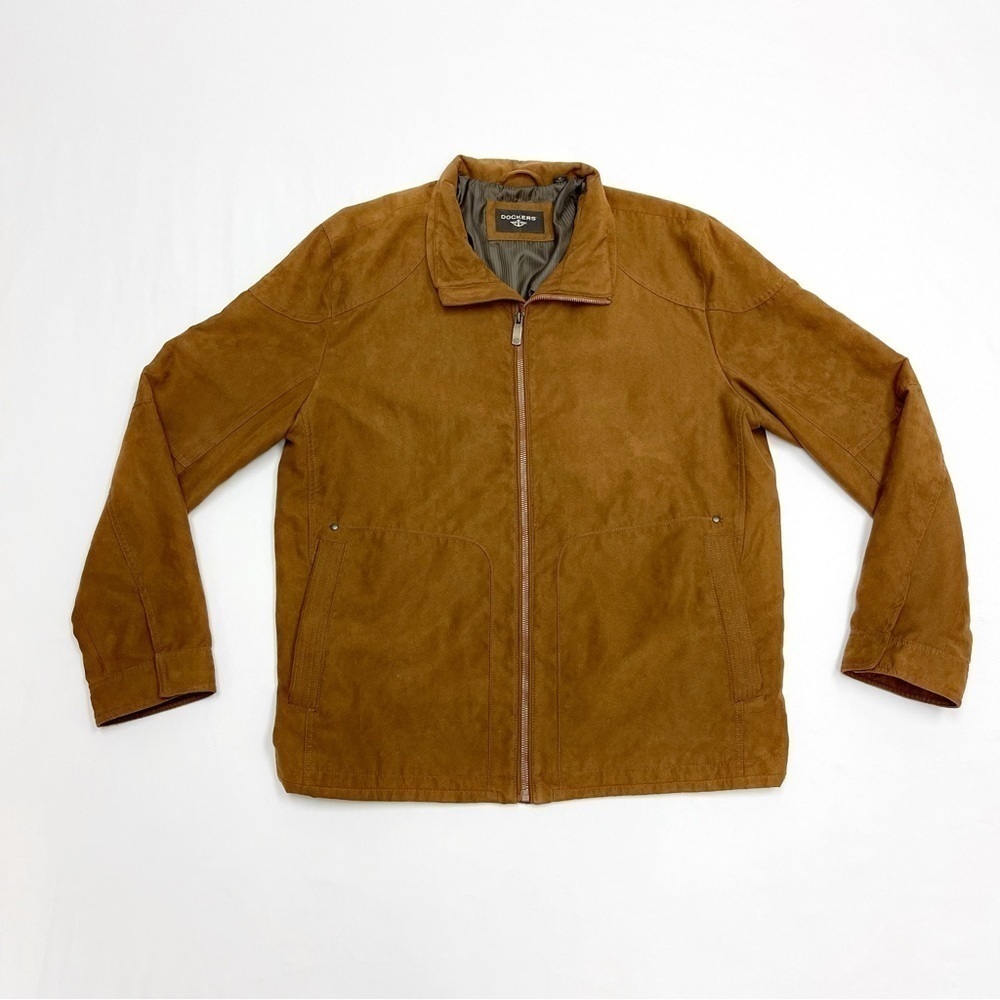 SOLD 🔴 Dockers zip up light jacket cognac tan brown suede like size XL - Picture 14 of 15